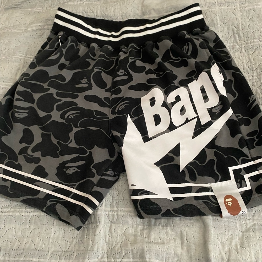 Bape Black and Gray Camo Athletic Shorts